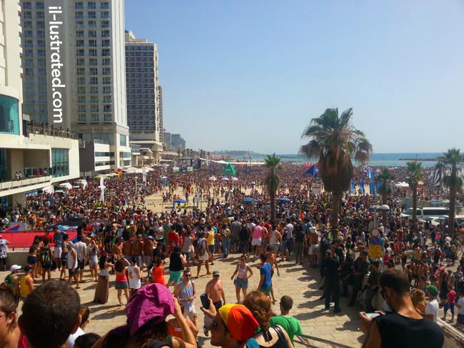 Huge beach party at the end of the parade