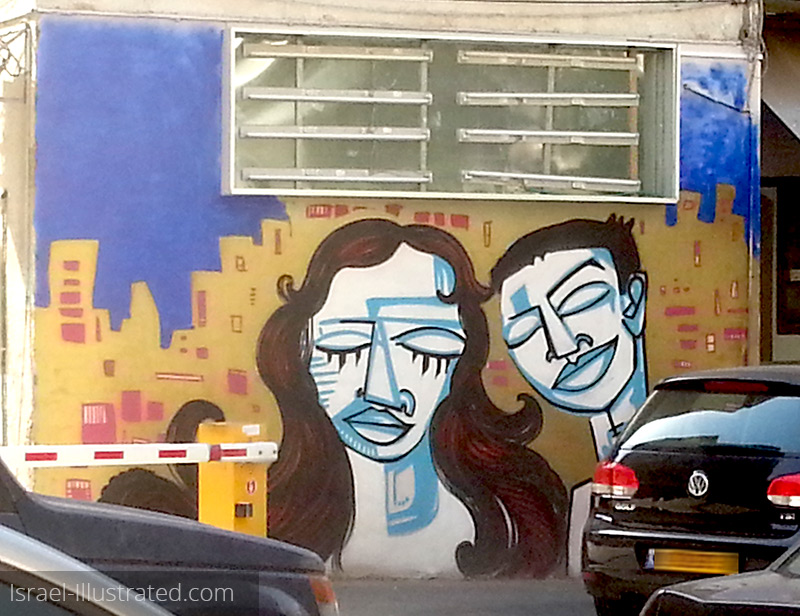 Tel Aviv Street Art - two faces, eyes closed